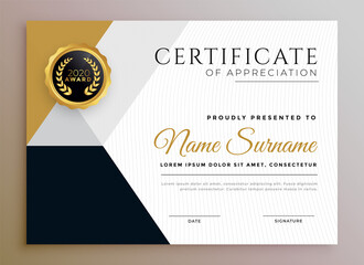 Wall Mural - professional certificate of appreciation golden template design