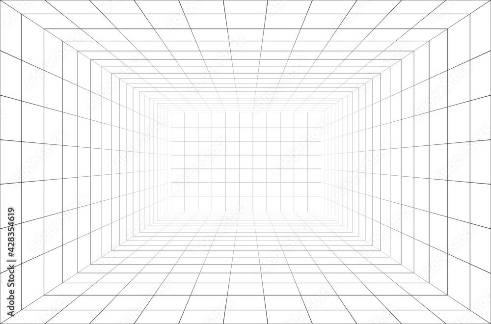 3d wireframe room perspective grid. - obrazy, fototapety, plakaty 