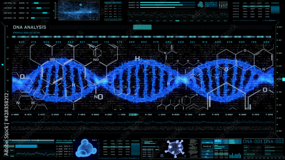DNA 3D Rendering Strand System Dashboard Hologram Analysis Illustration ...