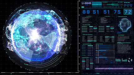 Aufkleber - HUD Futuristic Panel Blue Earth Scanning Communication Check Illustration Background.