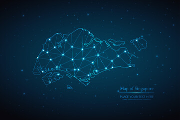 Abstract map of Singapore geometric mesh polygonal network line, structure and point scales on dark background. Vector illustration eps 10