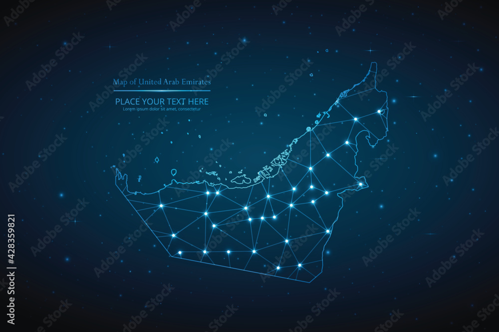 Abstract map of United Arab Emirates geometric mesh polygonal network ...