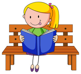 Wall Mural - Cute girl reading book doodle cartoon character