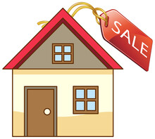 Front Of A Little House With Sale Tag Isolated
