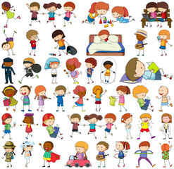 Wall Mural - Set of different doodle kids cartoon character isolated