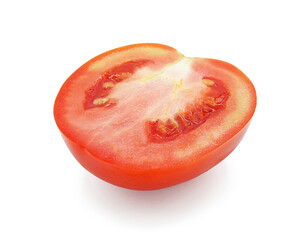 Fresh red tomato cut in half, Isolated on white background