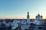 Fototapeta Miasto - spring top view of vologda landscape, church and cathedral, view in russia orthodoxy architecture