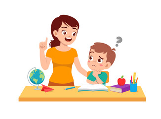 cute little boy study with mother at home together