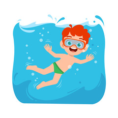 Sticker - cute little kid boy swim under water on summer holiday