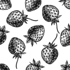 Wall Mural - Seamless pattern with black and white strawberry