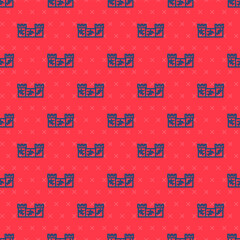 Sticker - Blue line Great wall of China icon isolated seamless pattern on red background. Vector