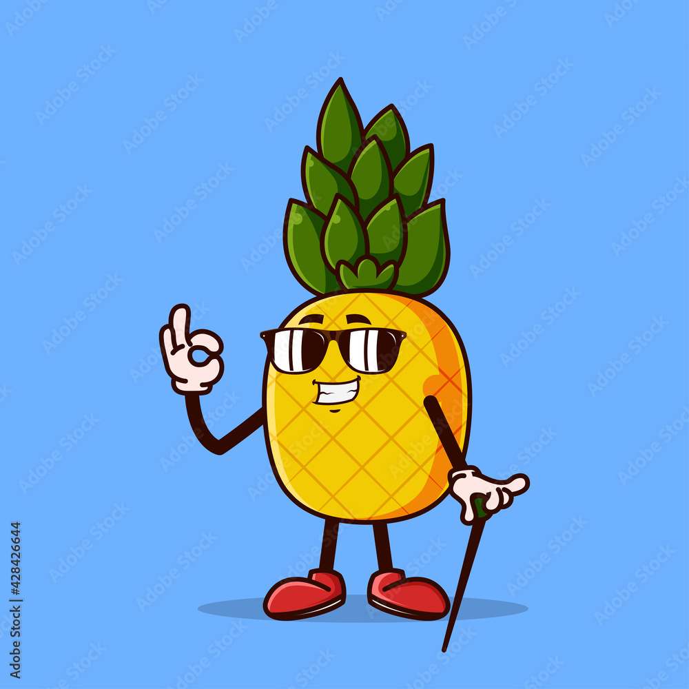 Cute pineapple character with eye glass and OK hand gesture. Fruit ...
