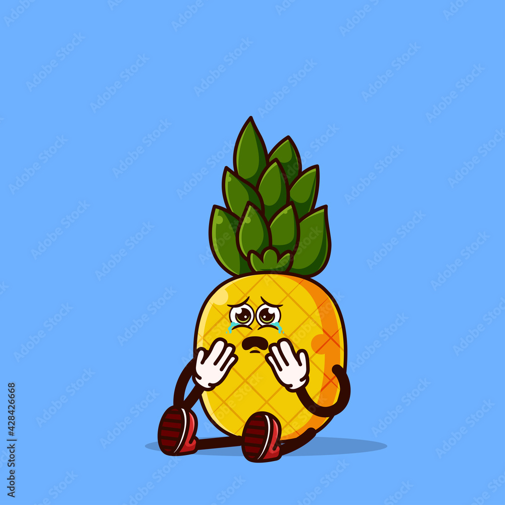 Vector de Stock Cute pineapple character sitting and crying. Fruit ...