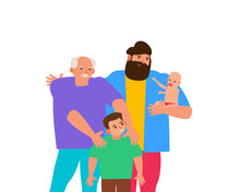 Male Generations Members Of Family Grandfather  Father Son Grandson Together Vector Illustration