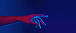 © Sergey - male hand touching or pointing in neon red blue lighting, web banner