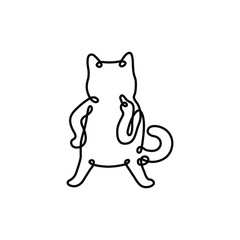 Wall Mural - Continuous One Line Drawing Of Standing Cat Showing Fuck You Symbol Vector Illustration