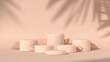 © BoOm - abstract podium showcase for product placement in pastel natural shadow leaves background