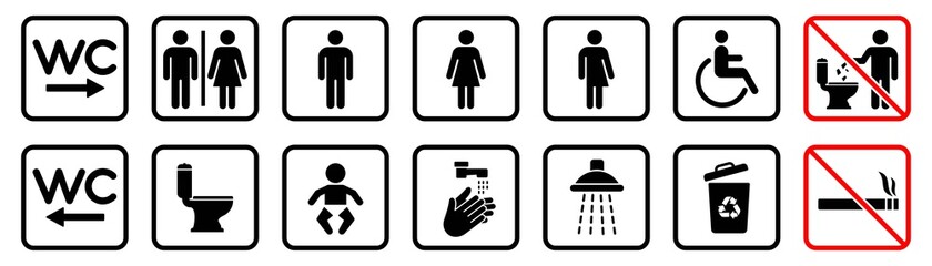 toilet icons set, wc signs, toilet signs, bathroom symbol, vector illustration
