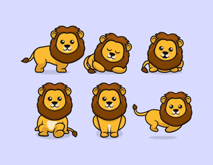 Wall Mural - Cute baby lion mascot design with various pose vector template