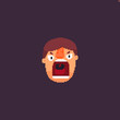 Pixel art male angry person loudly screaming, emotional head isolated on dark background