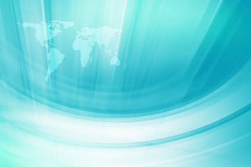 Sticker - 3D rendering of abstract blue theme background with white curves and the world map