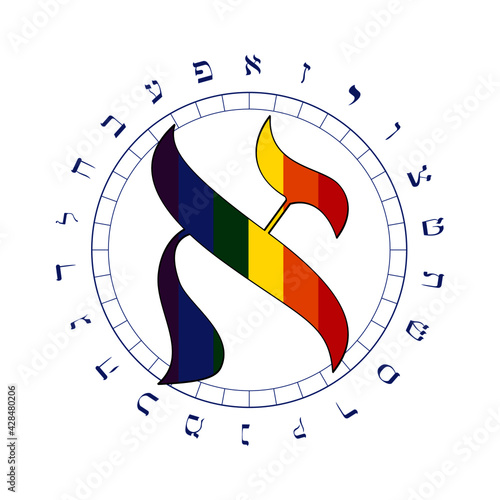 Vector illustration of Hebrew alphabet in circular design. Hebrew
