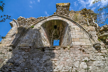 Ancient Ruins of the arches, vaulted walls and upper window of Craigie Castle South Ayrshire Scotland