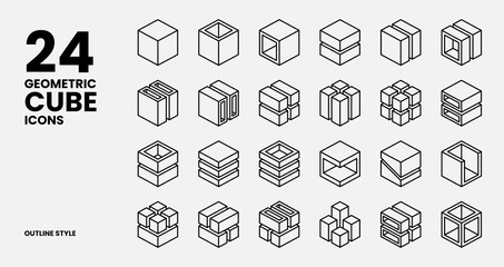 Geometric Cube Icons Collection In Outline Style
