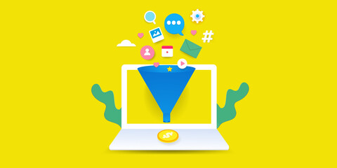 Wall Mural - 3d style minimal design concept of marketing funnel, lead generation, conversion optimization, digit
