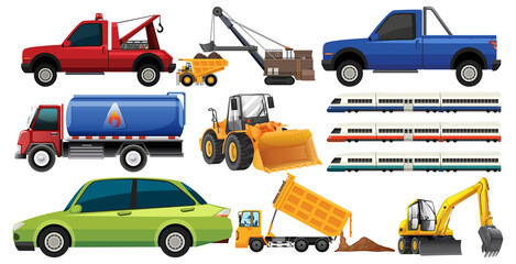 Poster - Set of different kind of cars and trucks isolated on white background