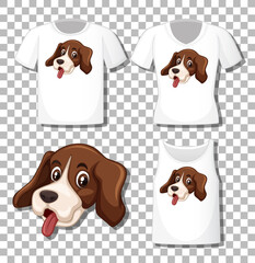 Poster - Cute dog cartoon character with set of different shirts isolated on transparent background