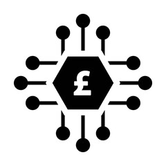 Digital pound symbol icon vector currency for digital transactions for asset and wallet in a flat color glyph pictogram illustration