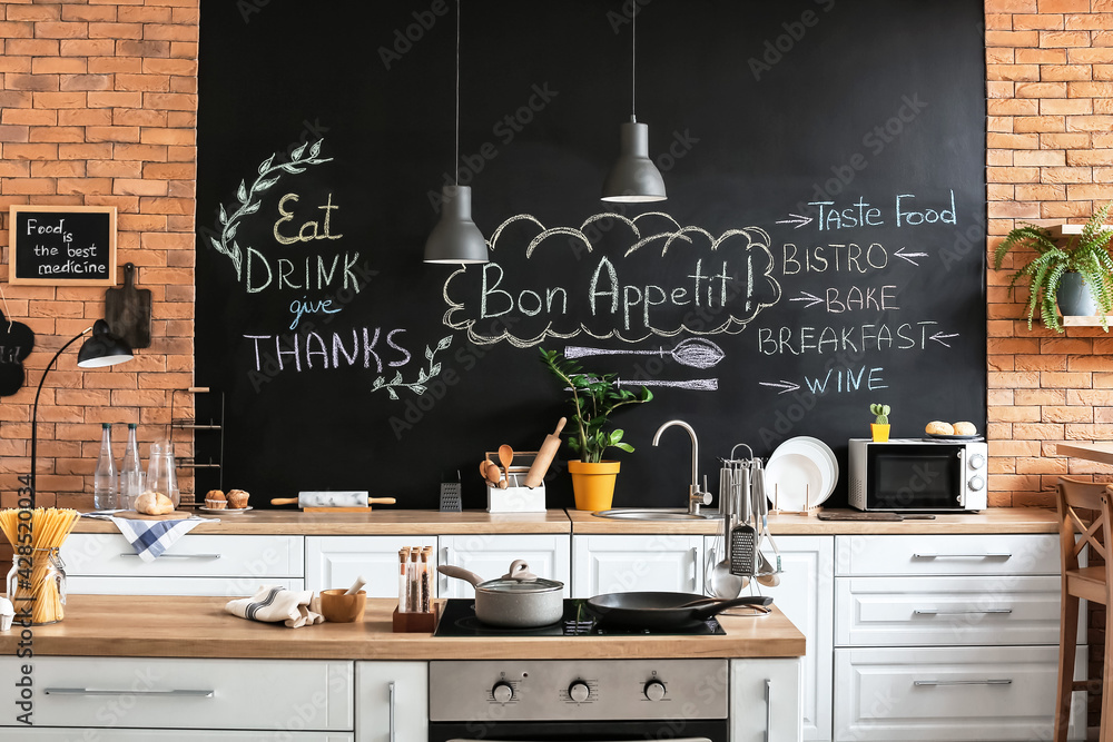 Stylish interior of modern kitchen in restaurant