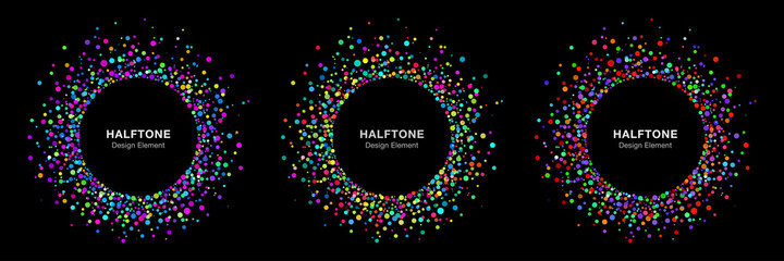 Wall Mural - party circle confetti dots frame set. colorful bright modern dots round. halftone logo design elemen