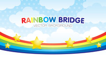 Blue Cloudy Sky And Stars  Background With Colorful Rainbow Bridge That You Can Put Your Object On It.