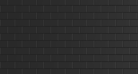 Black rectangle mosaic tiles texture background. Classic black metro tile.3d illustration.