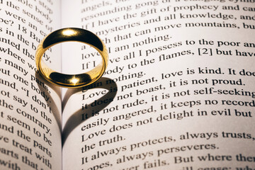 Wall Mural - Golden wedding ring on bible book