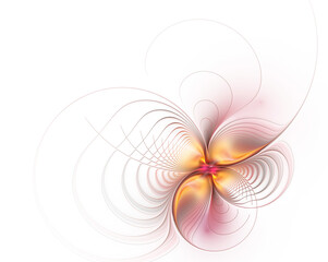 Wall Mural - Abstract fractal pink flower on white background. Copy space
