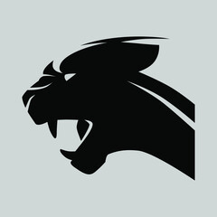 Angry black panther portrait side view symbol on gray backdrop. Design element