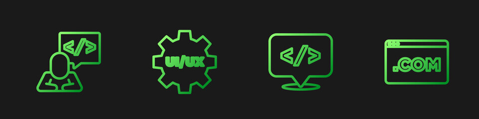 Set line Front end development, , UI or UX design and . Gradient color icons. Vector