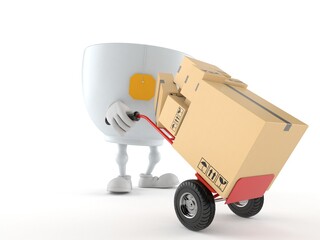 Sticker - Tea cup character with hand truck