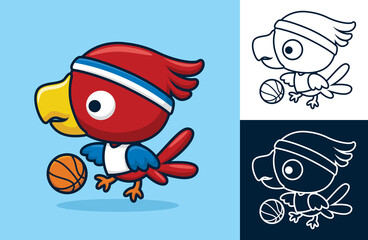 Canvas Print - Cute bird playing basketball. Vector cartoon illustration in flat icon style