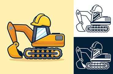 Wall Mural - Excavator cartoon wearing helmet. Vector cartoon illustration in flat icon style