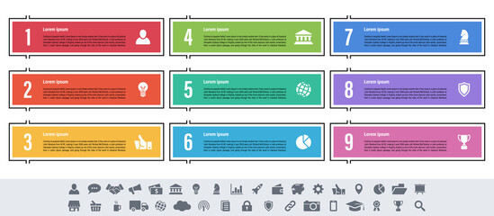 Wall Mural - Infographic design business concept vector illustration with 9 steps or options or processes represent work flow or diagram or web button banner
