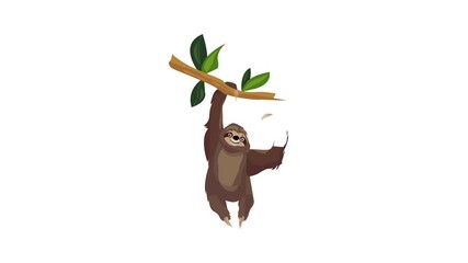 Wall Mural - Sloth on tree branch icon animation