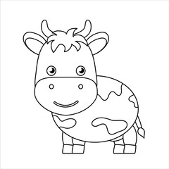 Wall Mural - Outline cute cartoon cow. Coloring book for children. Drawing worksheet for children. Funny kids print for kids. Vector illustration.