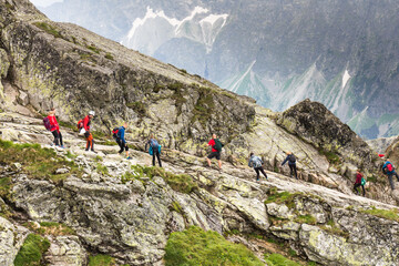 people on the trail in the Tatra mountains