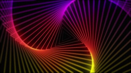 Line twist triangle shape geometric abstract background, 3d rendering animation 4k seamless loop