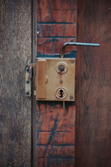 Wall Mural - Vertical shot of the vintage lock of a wooden gate