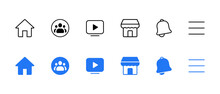 Home, Group, Watch, Marketplace, Notification, Menu. Social Media Icon Set Collection